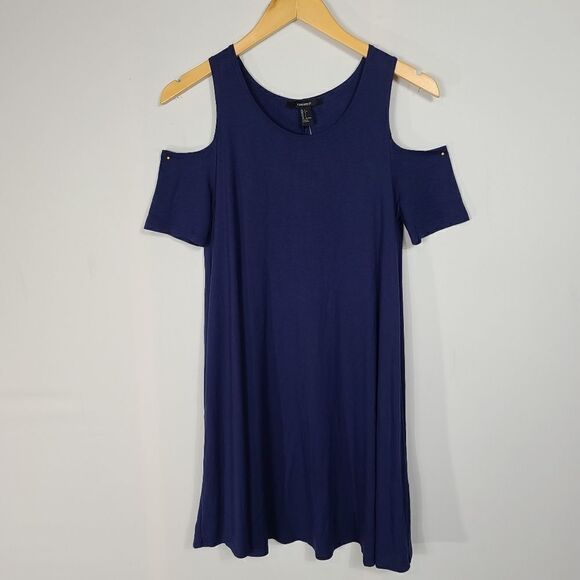 Forever 21 Blue Cold Shoulder Women's Tunic Dress - Picture 8 of 10